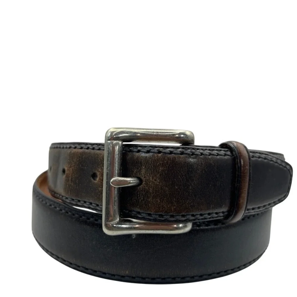 Trafalgar Mens Leather Belt Dark Brown Distressed Silver Buckle Size 40